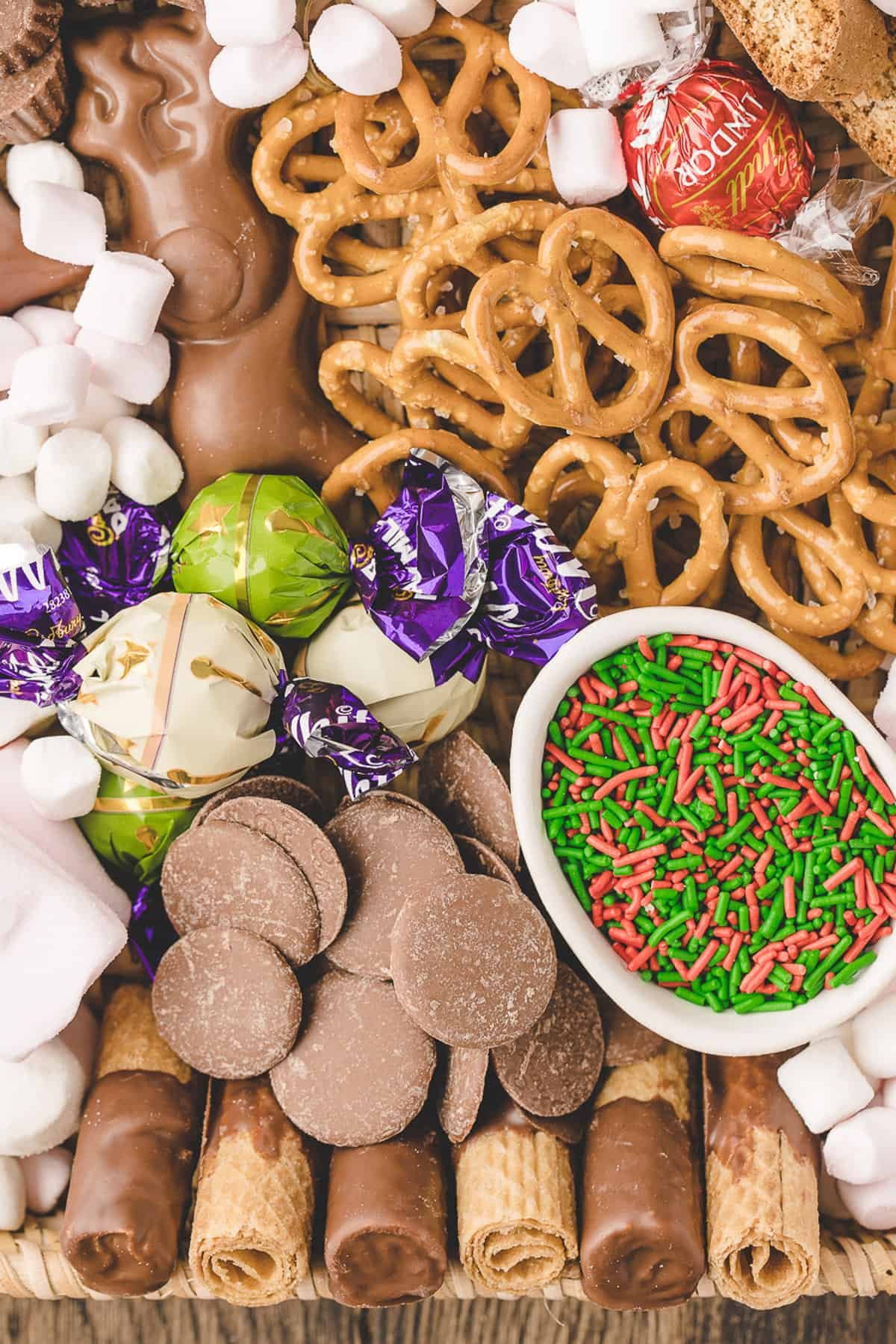 Close up of items on the board.