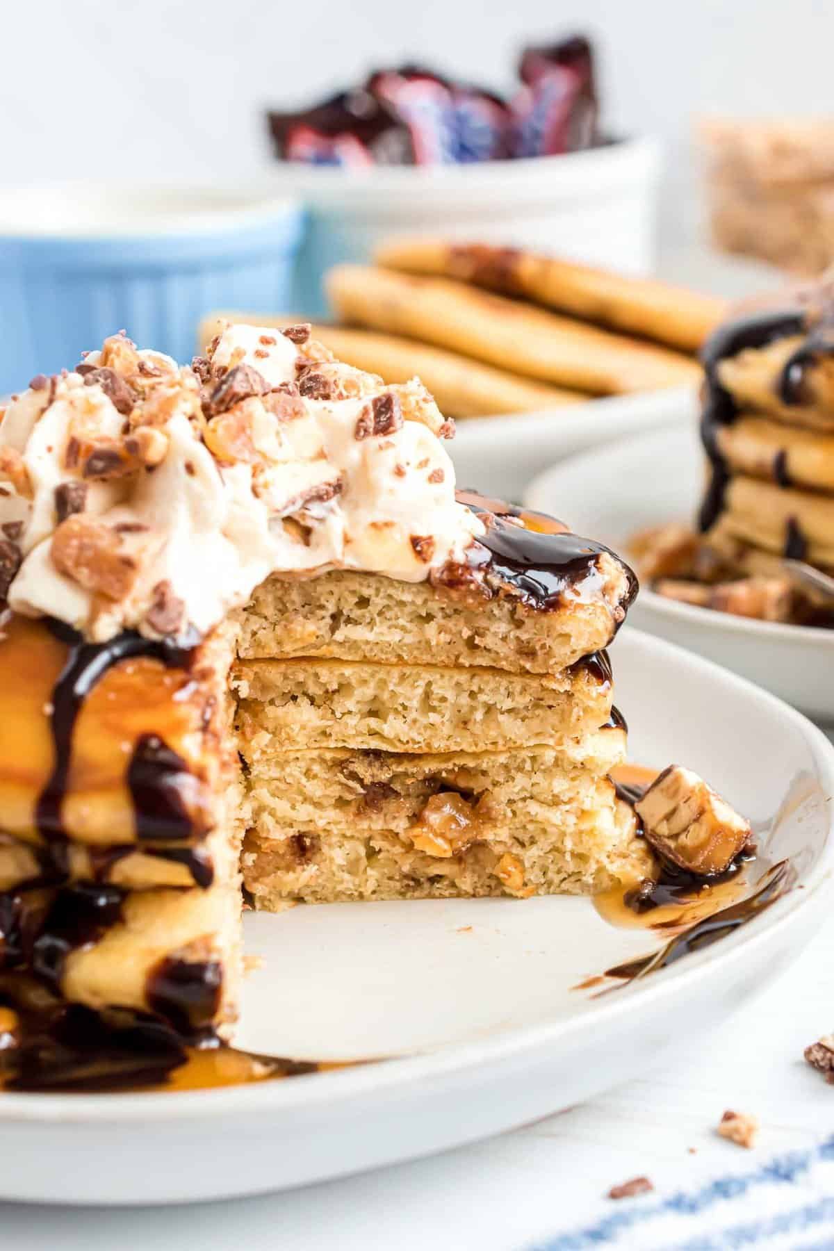 Stack of pancakes, cut to show texture.