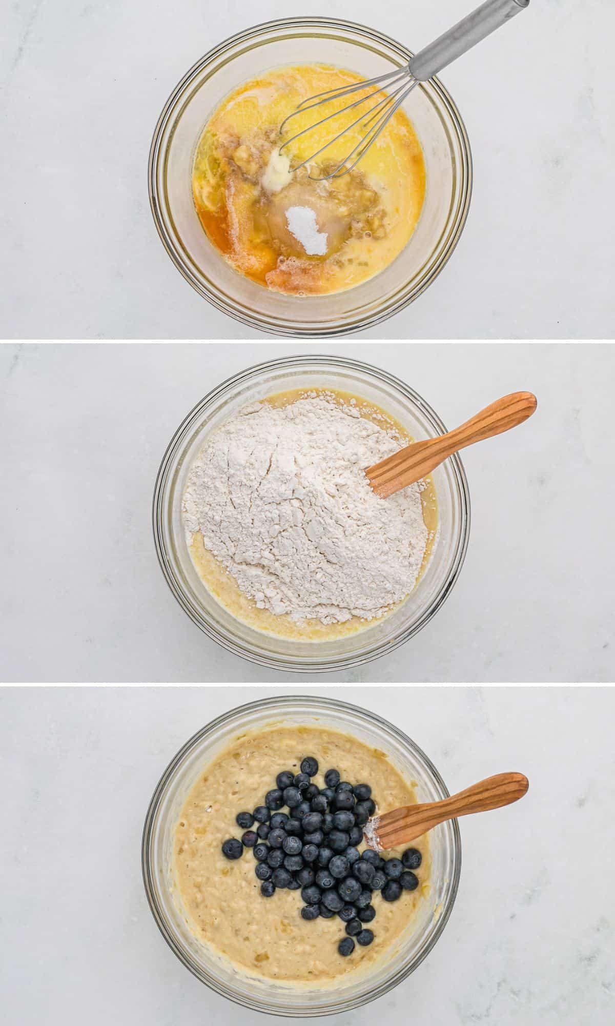 Três passos mostrando a massa sendo feita.