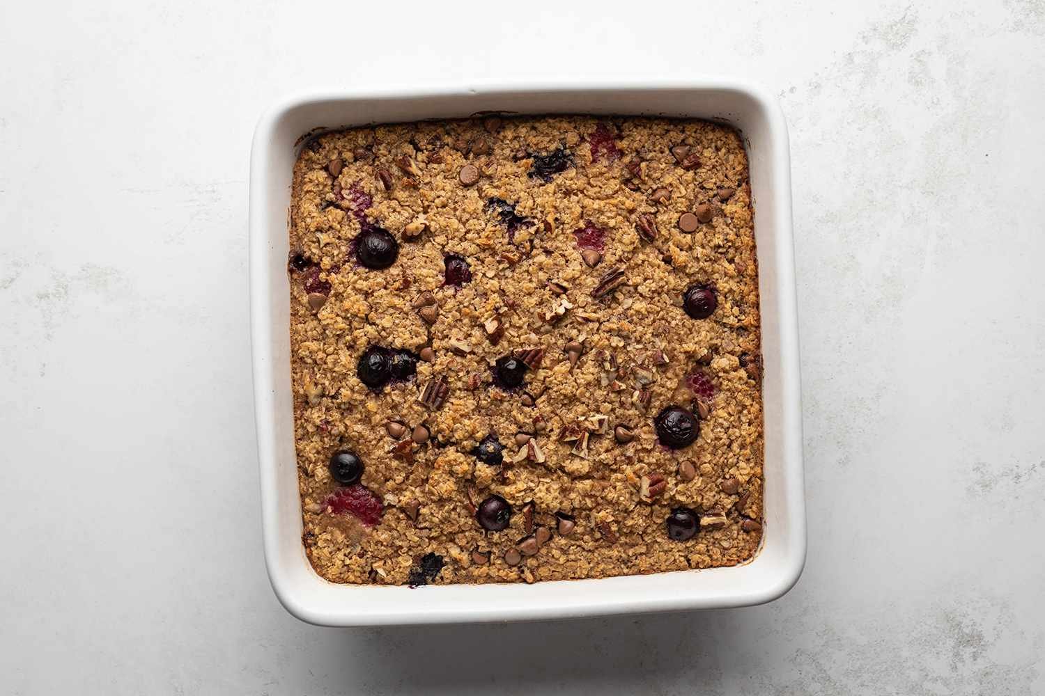 Baked oatmeal in a baking dish