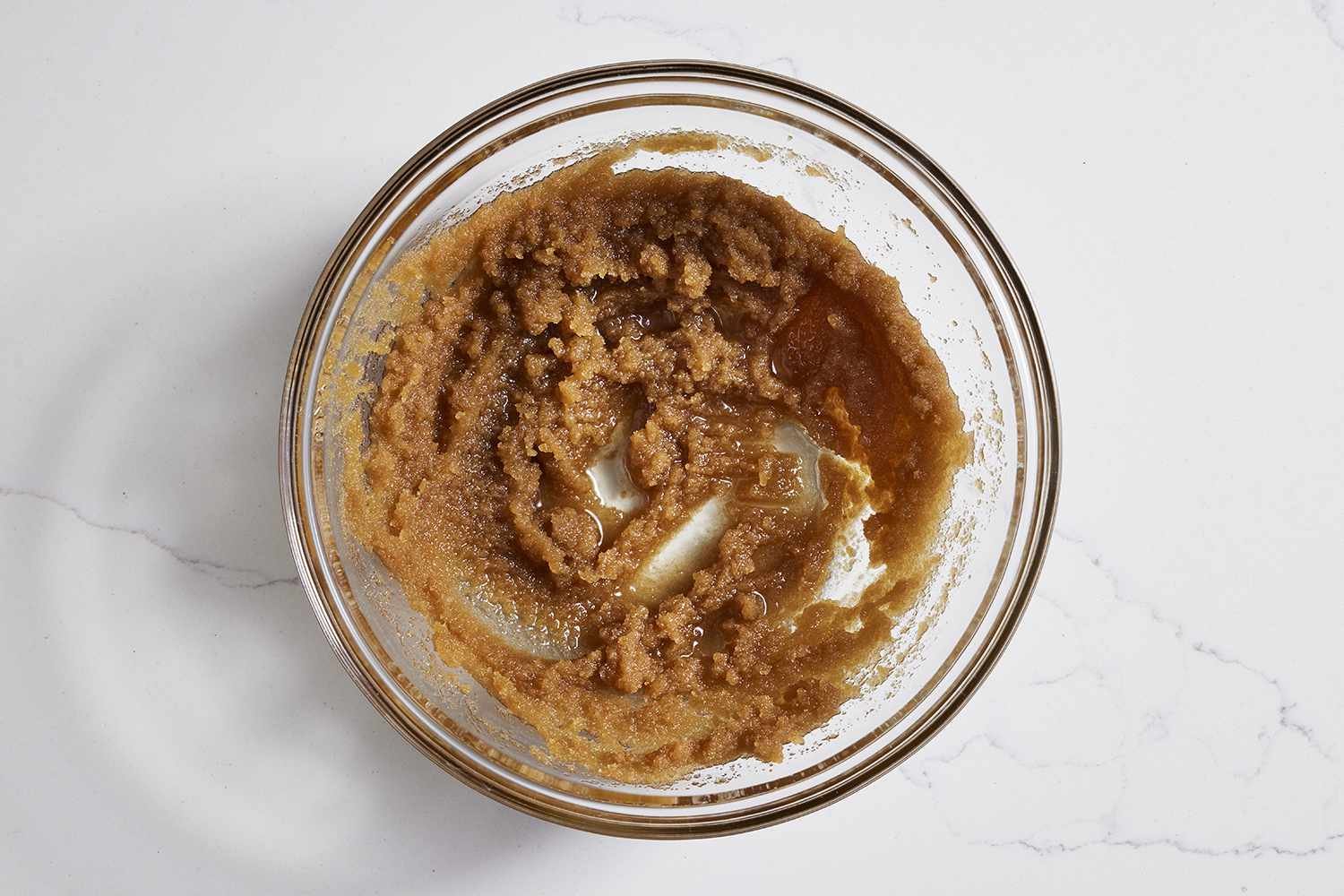 Brown sugar mixed with wet ingredients