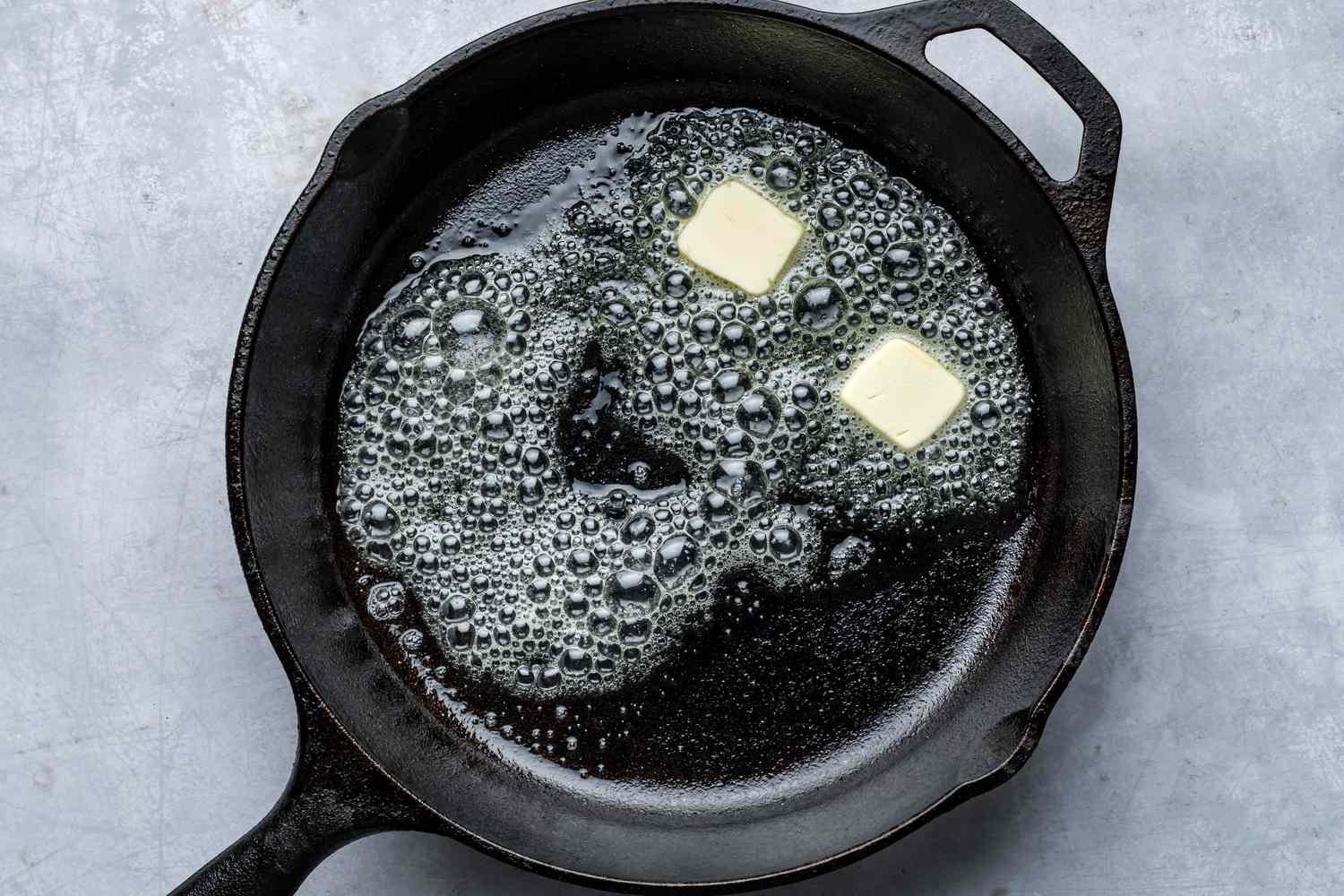 Butter melting in a hot skillet