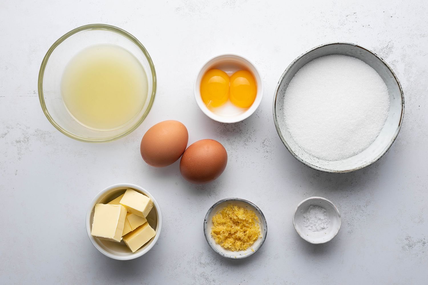 Instant Pot Lemon Curd ingredients in bowls