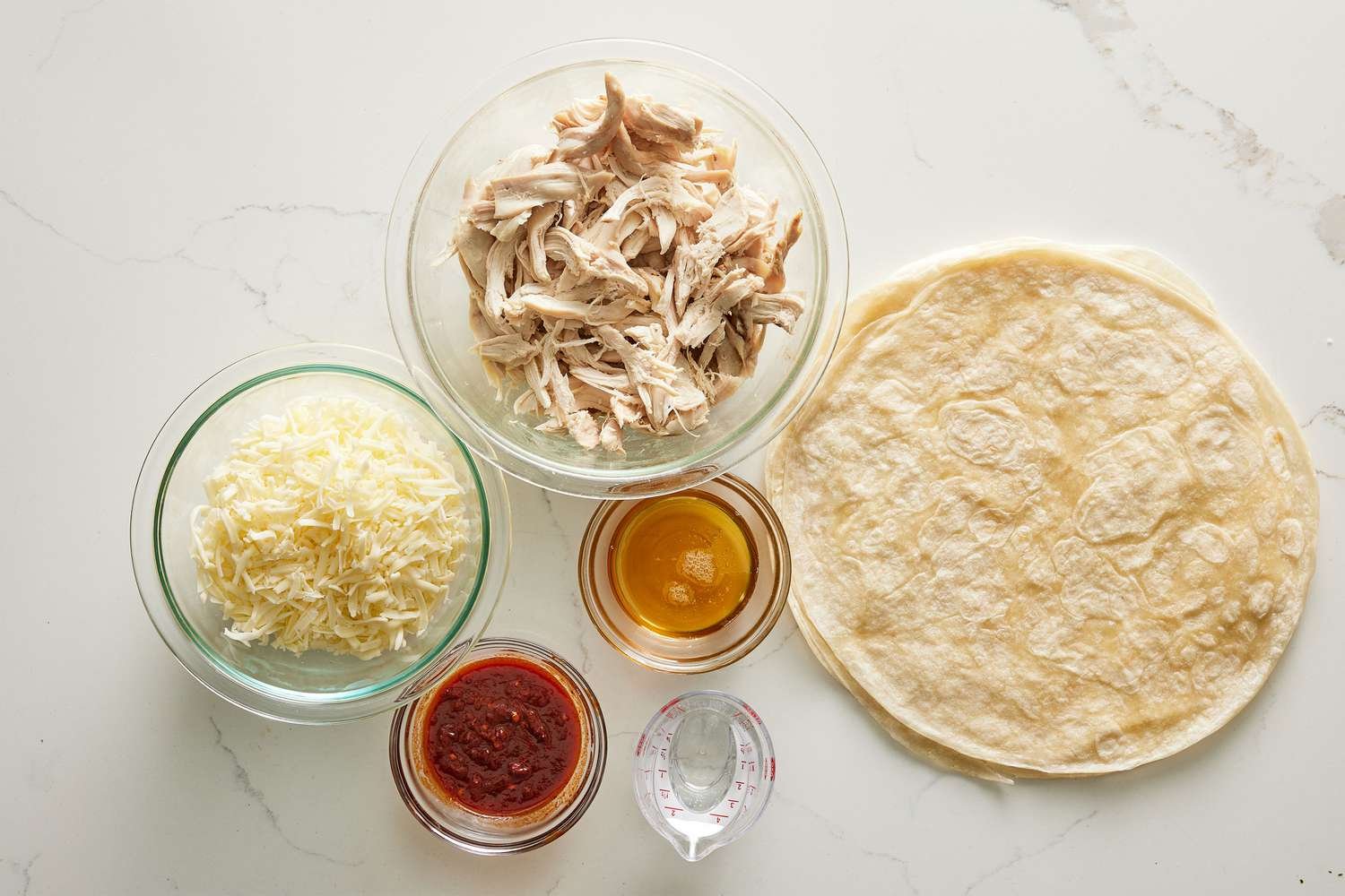 Ingredients to make honey chipotle chicken quesadillas