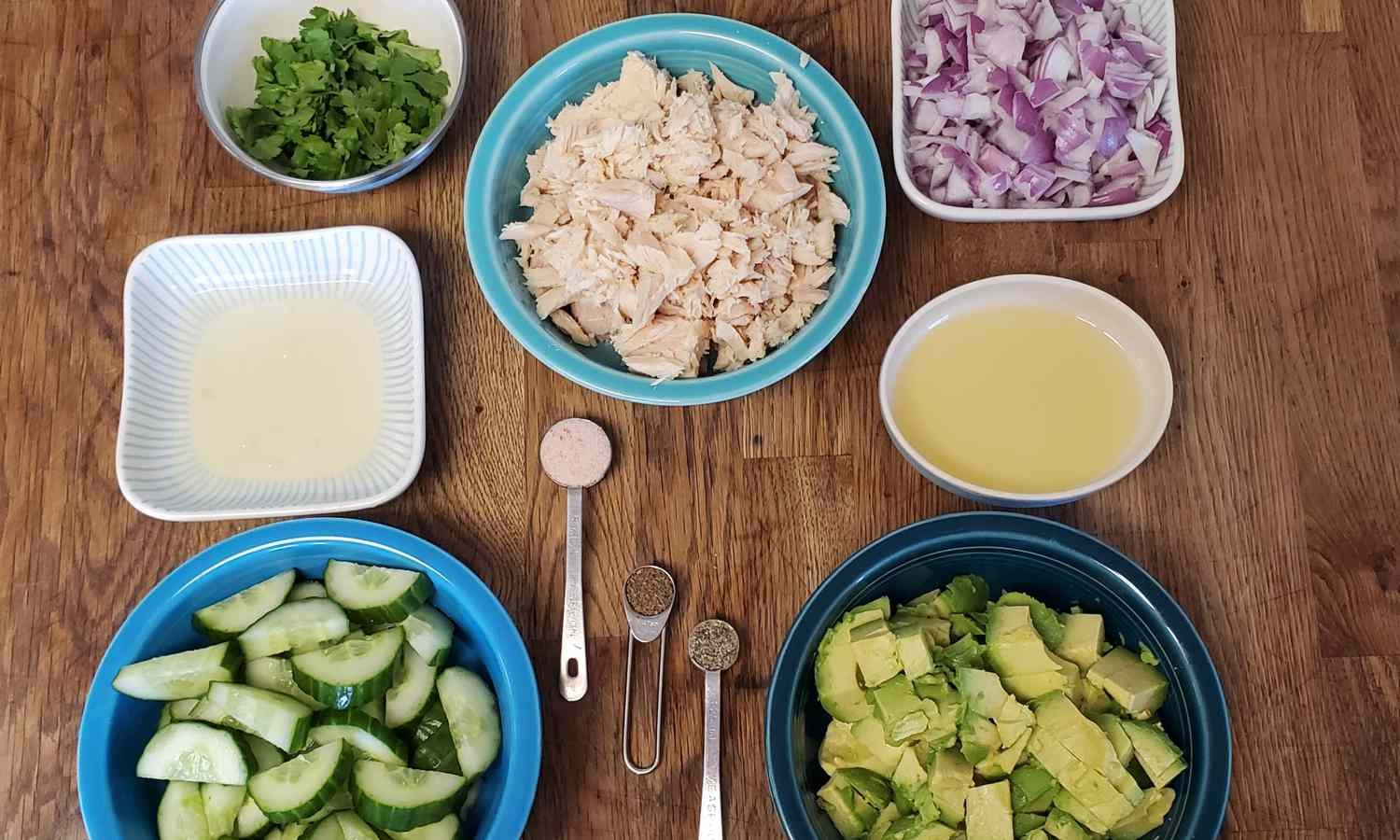 Ingredients for avocado tuna salad