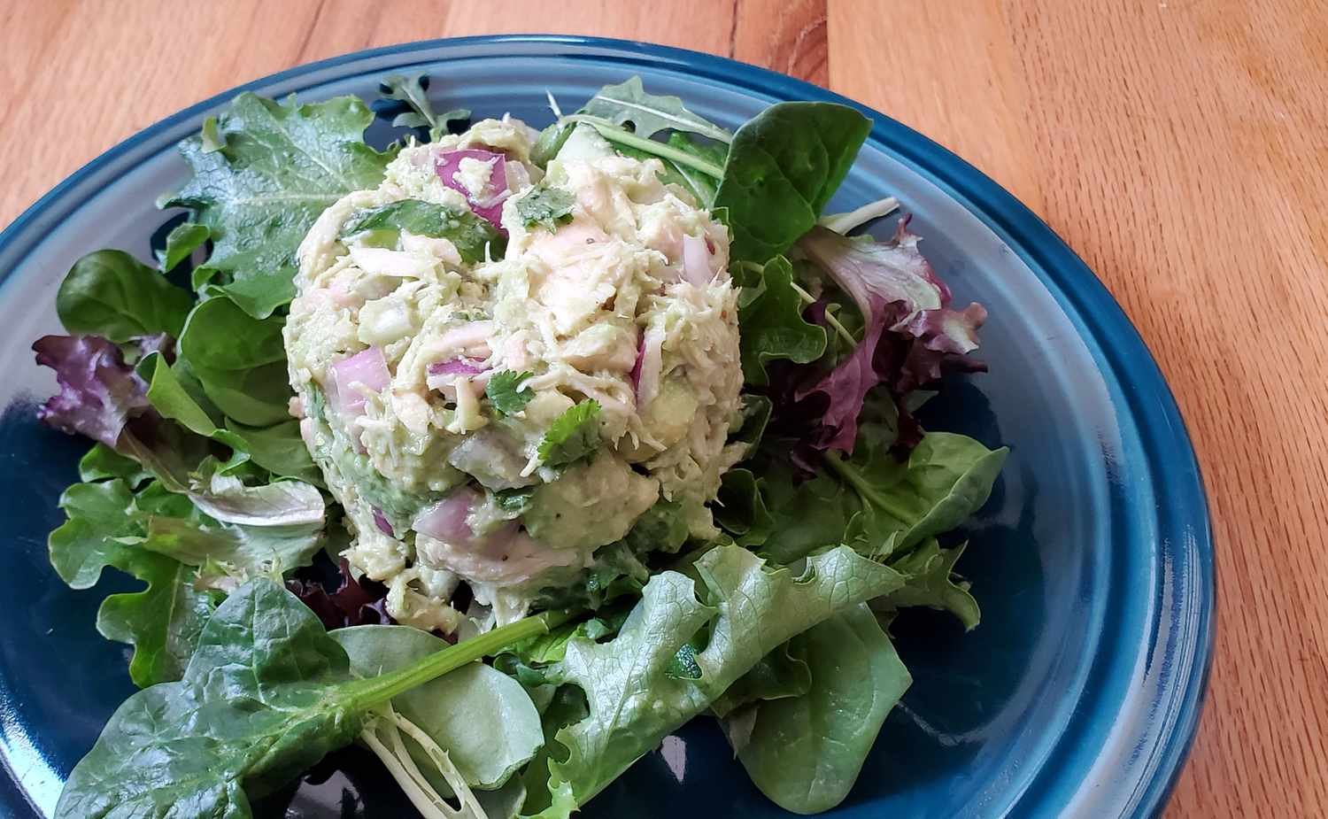 Avocado tuna salad served on a plate