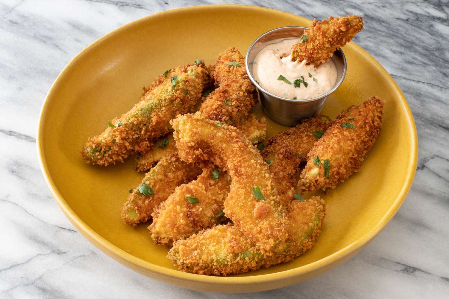 fried avocado wedges with chili lime mayo for dipping