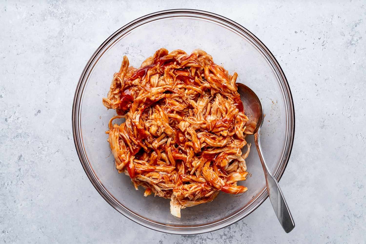 Shredded chicken tossed in barbecue sauce