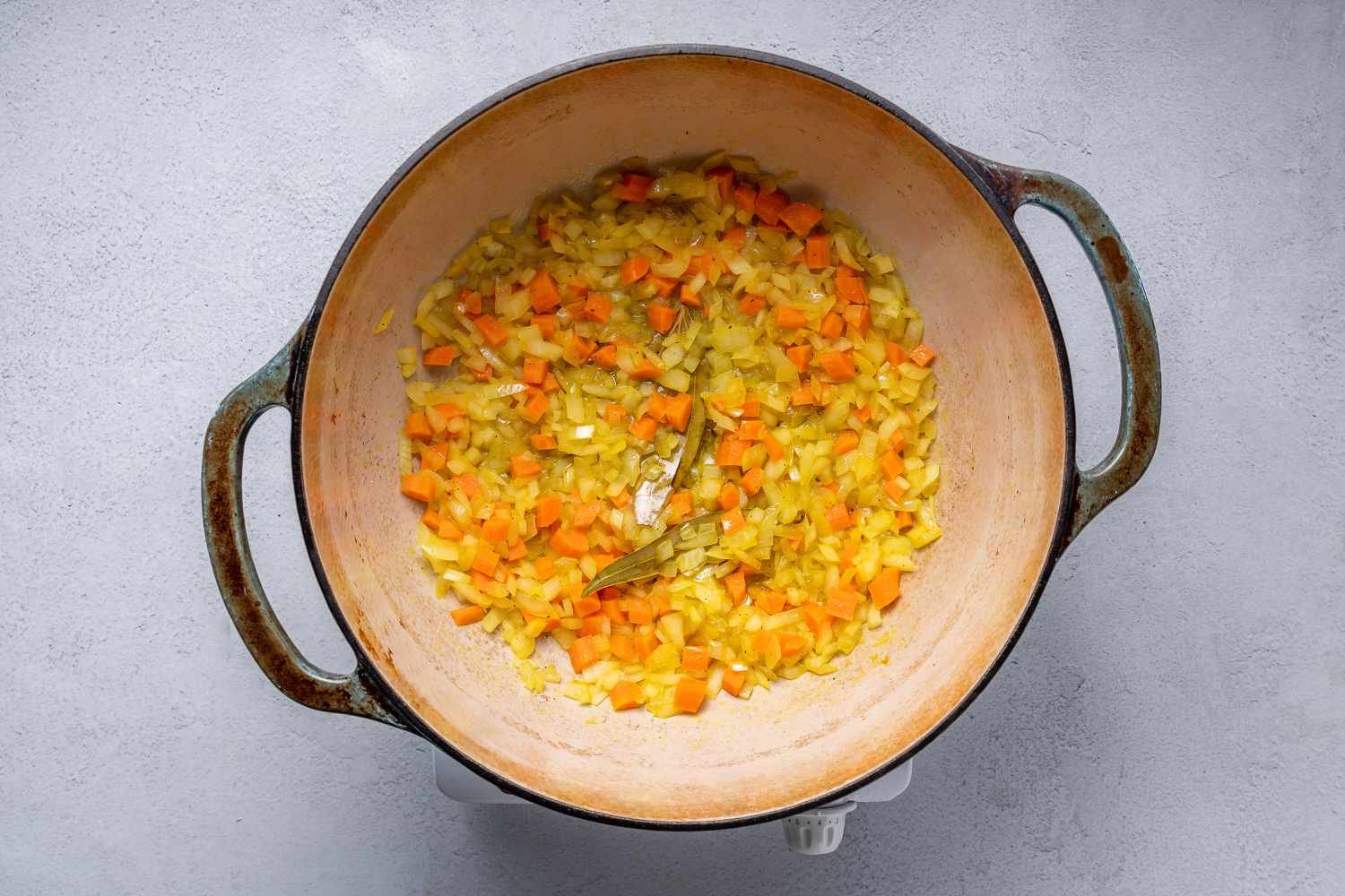 Cooking vegetables in a large pot
